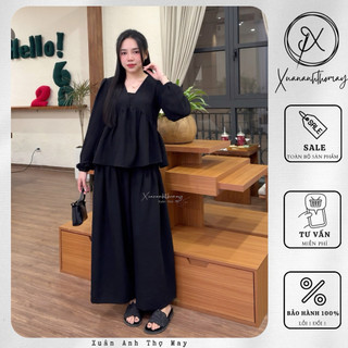 [ S5 ] Set áo dài tay cổ V + quần - Xuananhthomay