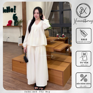 [ S5 ] Set áo dài tay cổ V + quần - Xuananhthomay