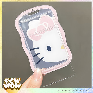 Bao Đựng Thẻ Nhựa Mica Viền Hồng Nhựa Dẻo Trong Suốt Phong Cách Sanrio Mặt Mèo Cat Hoạ Tiết Hello HK PInky