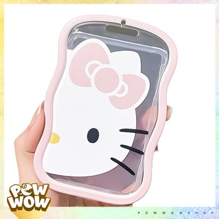 Bao Đựng Thẻ Nhựa Mica Viền Hồng Nhựa Dẻo Trong Suốt Phong Cách Sanrio Mặt Mèo Cat Hoạ Tiết Hello HK PInky