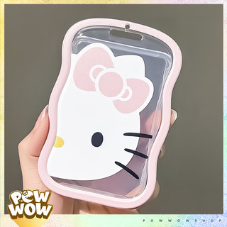 Bao Đựng Thẻ Nhựa Mica Viền Hồng Nhựa Dẻo Trong Suốt Phong Cách Sanrio Mặt Mèo Cat Hoạ Tiết Hello HK PInky
