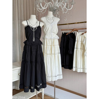 Set Thô Ren Áo 2 Dây Chun Eo Mix Chân Váy Maxi Chuẩn Linh Hoàng