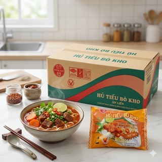 HỦ TIẾU BÒ KHO ĂN LIỀN BÍCH CHI – THÙNG 30 GÓI (60G/GÓI) Đậm vị bò kho – Sợi dai từ gạo – Tiện lợi chỉ 3 phút