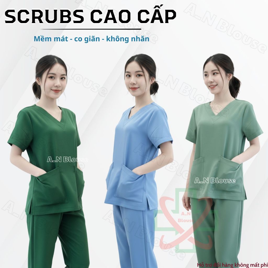 Bộ scrubs cotton đủ màu dùng làm đồng phục y tế, đồng phục spa, đồng phục giáo viên