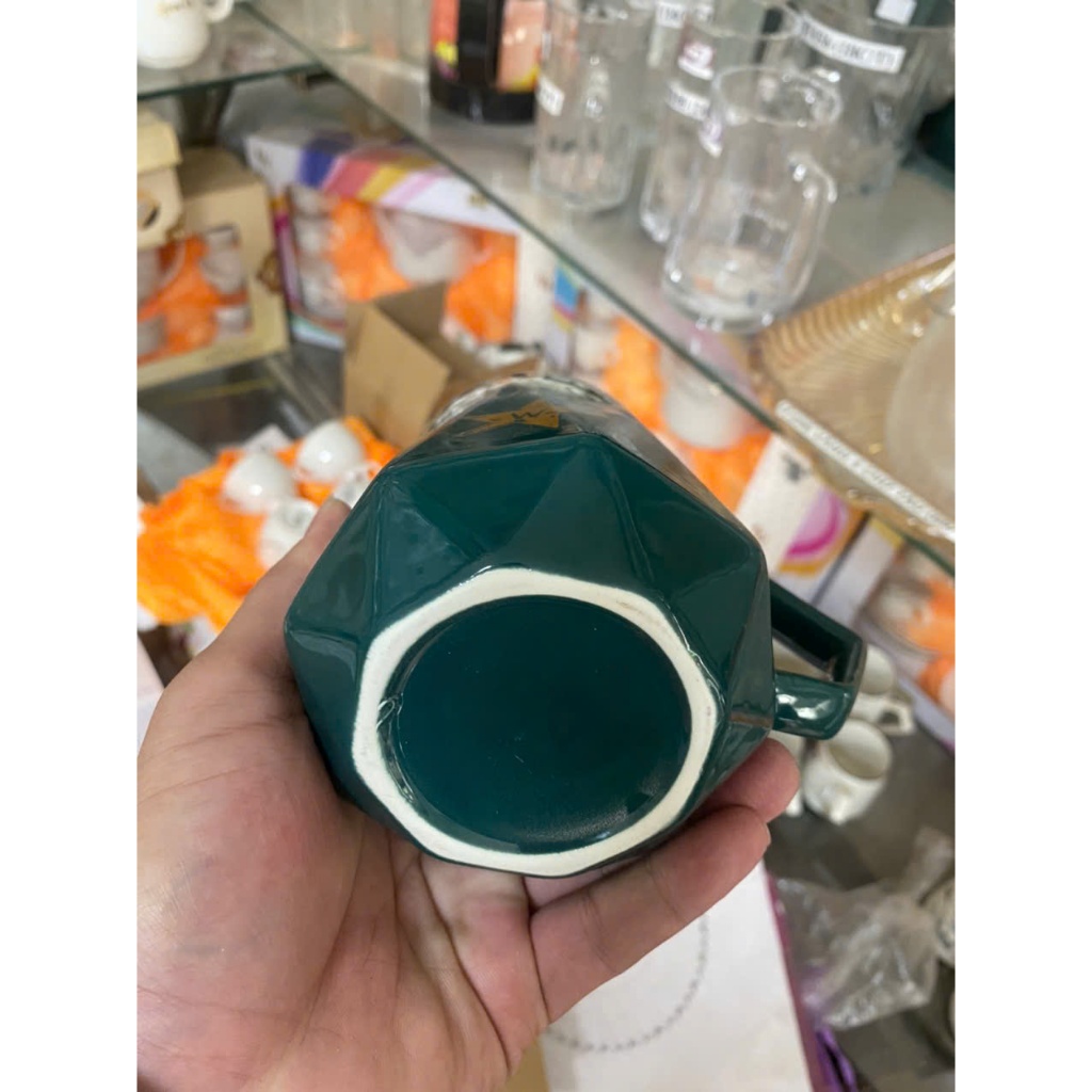 Ly Sứ Xanh Ngọc Viền Bạc, Nắp Tráng Gương – Sang Trọng