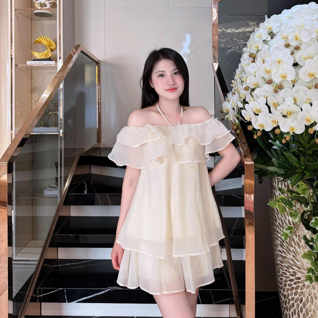 Set Áo Tơ Trễ Vai Cổ Yếm  Kèm Quần Váy Dáng Rộng Chất Tơ Mềm Nhẹ Nhàng Tôn Dáng-B03