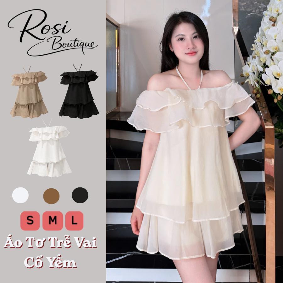 Set Áo Tơ Trễ Vai Cổ Yếm  Kèm Quần Váy Dáng Rộng Chất Tơ Mềm Nhẹ Nhàng Tôn Dáng-B03