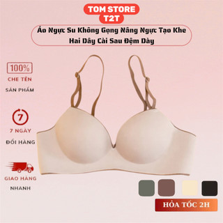 T2T Áo Ngực Su Không Gọng Nâng Ngực Tạo Khe Hai Dây Cài Sau Đệm Dày K92