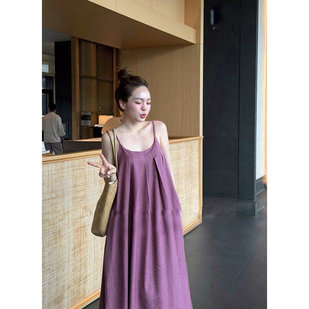 Váy Hai Dây Dài Vải Vân Mây Mềm Mịn - Set Đầm Nữ Dáng Suông Hot Trend Hè🔥