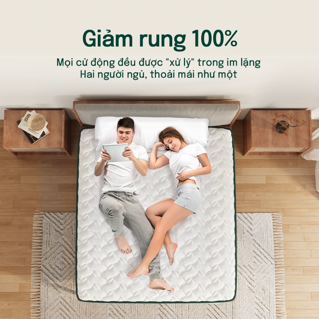 Đệm Lò Xo Túi Độc Lập MOSSWOOD - Chống Xáo Trộn 100%, Không Ảnh Hưởng Người Dịnh, Giảm Đau Lưng