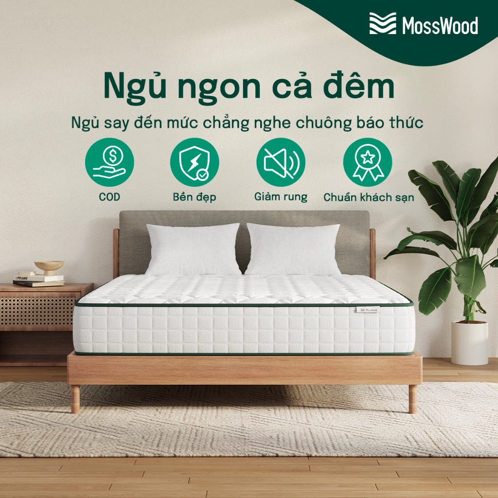 Đệm Lò Xo Túi Độc Lập MOSSWOOD - Chống Xáo Trộn 100%, Không Ảnh Hưởng Người Dịnh, Giảm Đau Lưng