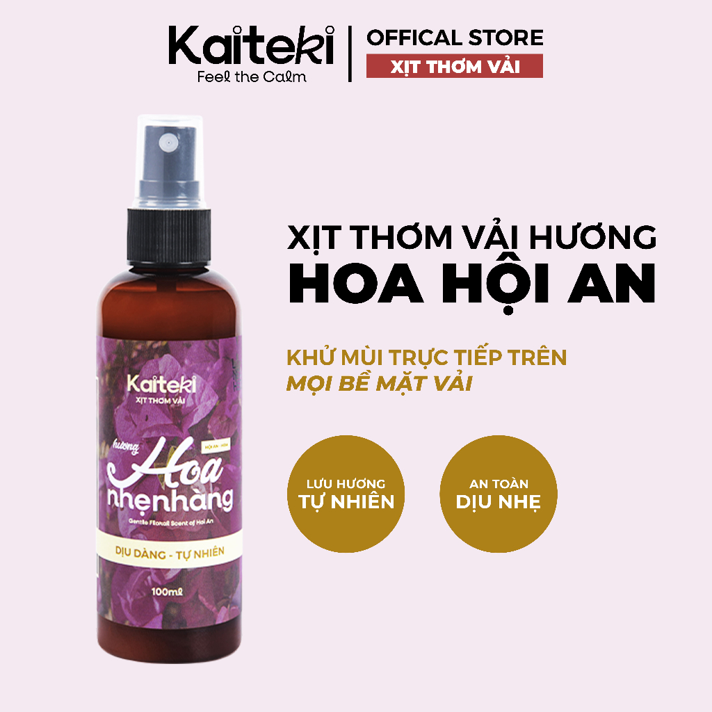 Xịt Thơm Quần Áo Kaiteki Hương Hoa Hội An 100ml, Xịt Thơm Vải Khô Thơm Lâu Khử Mùi Hiệu Quả