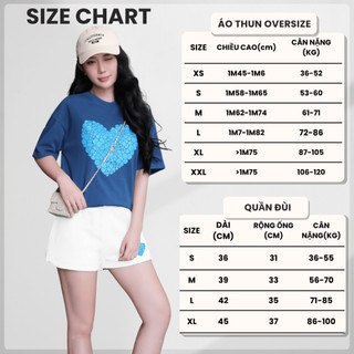 Bộ Áo Phông Nữ Chepol Form Rộng, In Trái Tim, Cổ Tròn, Phối Chân Váy, Chất Cotton (Áo Thun Xám Xanh + Quần Đùi)-CP_10000