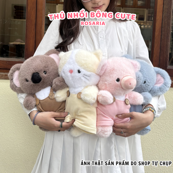 Gấu Bông Jooki Chính Hãng 31cm, Thú Nhồi Bông Heo hồng, Mèo vàng, Voi xanh,... mặc yếm cao cấp