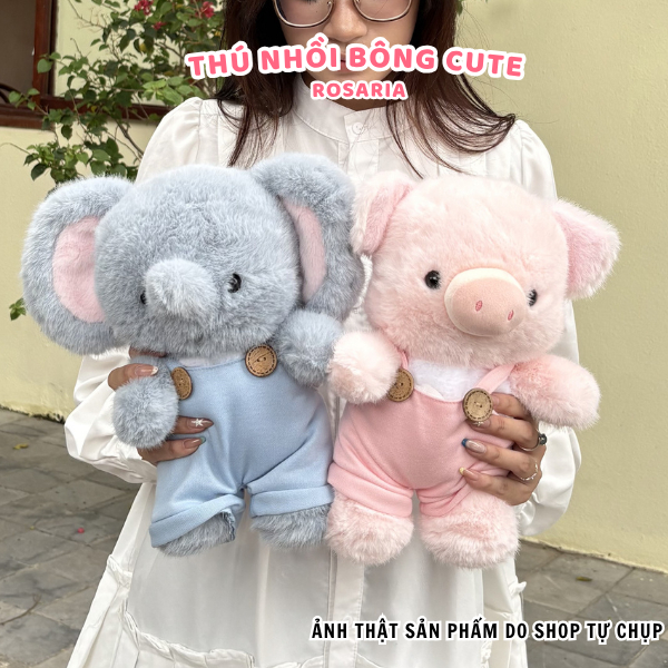 Gấu Bông Jooki Chính Hãng 31cm, Thú Nhồi Bông Heo hồng, Mèo vàng, Voi xanh,... mặc yếm cao cấp