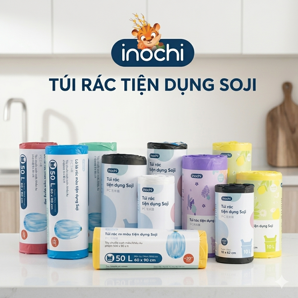 Túi rác tự huỷ sinh học✨ Có quai tiện dụng✨ Dạng cuộn nhiều màu✨ Nhiều mùi hương✨Chính hãng inochi.
