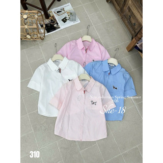Áo sơ mi thô Thôm cổ đức cộc tay túi vuông đáp 1 con chó #310