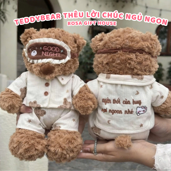 Gấu Bông Teddy Ngủ Cao Cấp Thêu Tên Theo Yêu Cầu, Quà Tặng Người Yêu Kèm Lời Chúc Ngủ Ngon Ý Nghĩa