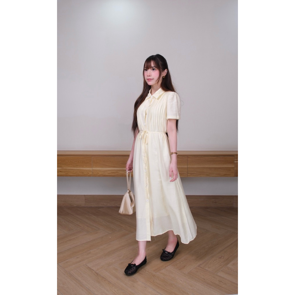 Đầm maxi Chililuu váy maxi dáng dài cổ sơmi bấu ly ngực phong cách thanh lịch.