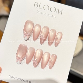 [B94] Móng úp thiết kế hồng ánh trăng nơ ruy băng dễ thương không vướng Bloom.nailbox