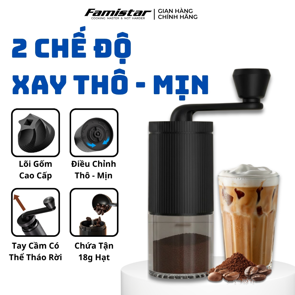 Máy Xay Cà Phê Cầm Tay Lõi GốmFamistar, Xay Cafe Hạt Giữ Trọn Hương, Cối XaY Cà Phê Nhỏ Gọn Tiện Lợi