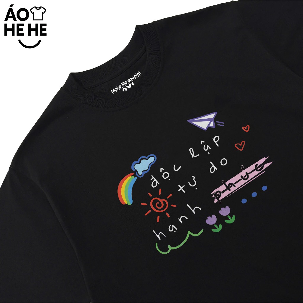 Áo Việt Nam In Chữ Độc Lập Tư Do Hạnh Phúc, Câu Nói Tự Hào Dân Tộc Form Rộng Cotton 230gsm In Theo Yêu Cầu