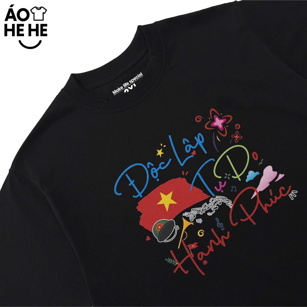 Áo Thun Việt Nam In Chữ Độc Lập Tư Do Hạnh Phúc, Câu Nói Tự Hào Dân Tộc Form Rộng Cotton 230gsm