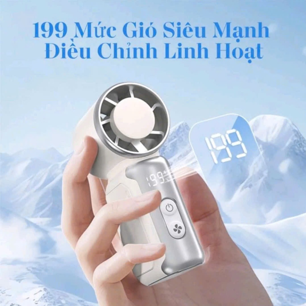 Quạt Mini Turbo 199 Cấp Gió – Siêu Mạnh Siêu Nhỏ, Pin Bền, Sạc Type-C, Quạt Cầm Tay Du Lịch