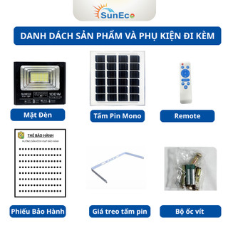 ĐÈN NĂNG LƯỢNG MẶT TRỜI PHA 100W SUNECO, SÁNG TRÊN 12 TIẾNG, BH 3 NĂM, VỎ NHÔM