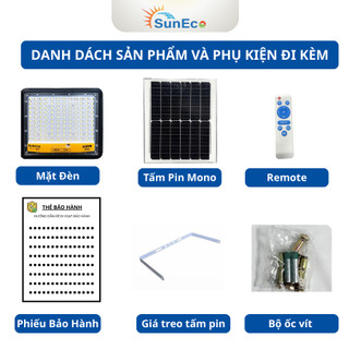 Đèn pha năng lượng mặt trời 500W Mắt Ngọc SUNECO - 120 LED Chống Lóa, Vỏ nhôm nguyên khối