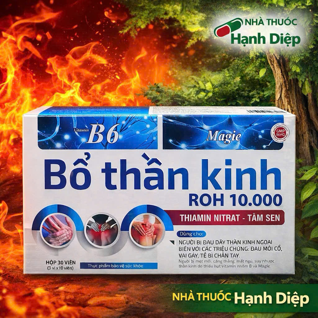 Viên uống hỗ trợ thần kinh  – Bổ sung Vitamin B1 B6 B12, Magie, MSM – Hỗ trợ giảm căng thẳng – 3 vỉ x 10 viên