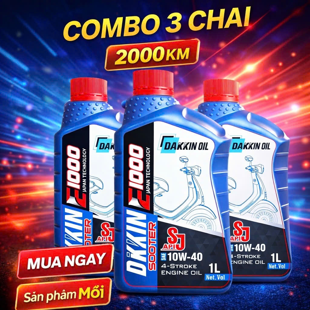 COMBO 3 CHAI DẦU NHỚT DAKKIN SCOOTER E1000 10W40 SJ 1L