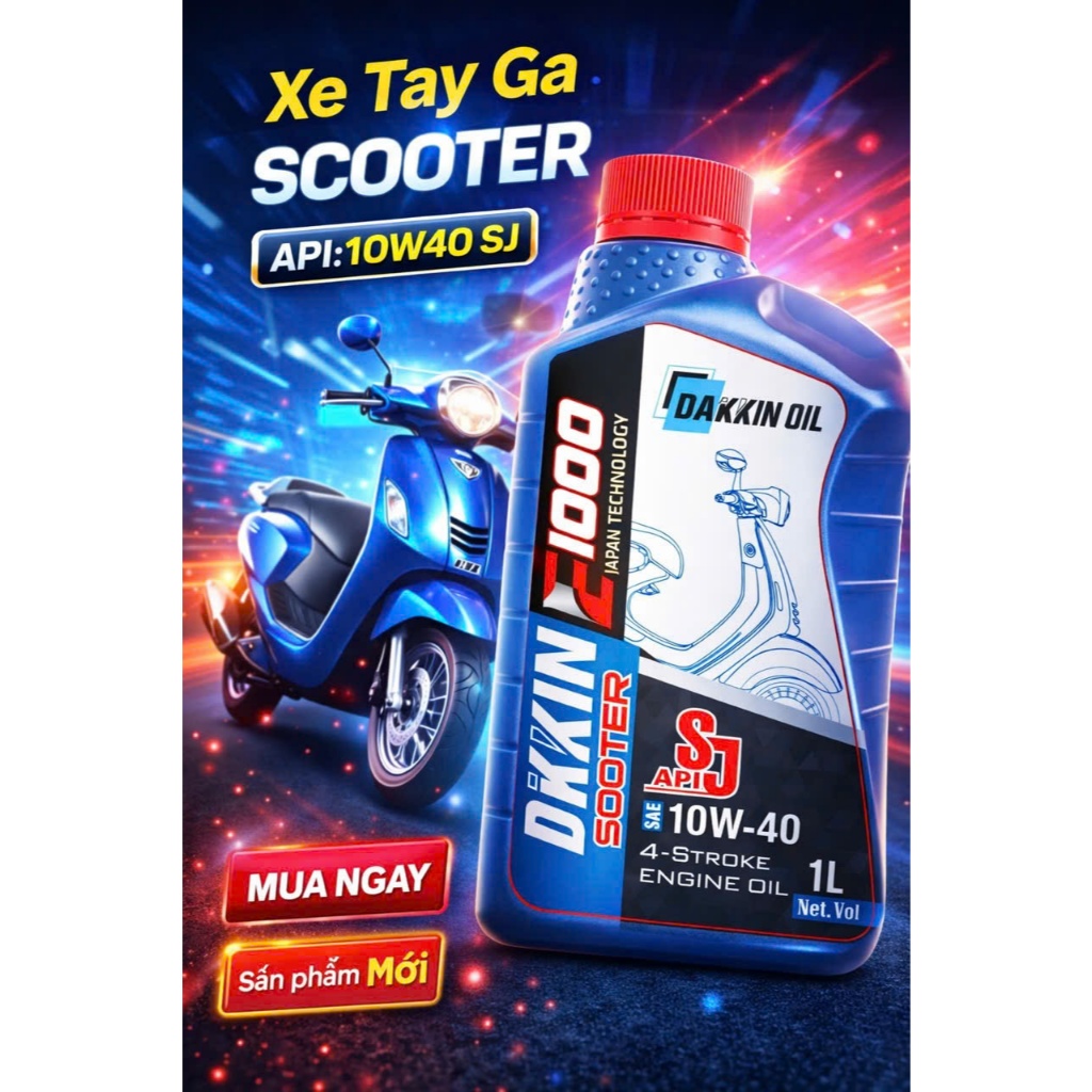 DẦU NHỚT DAKKIN SCOOTER E1000 10W40 SJ   1L