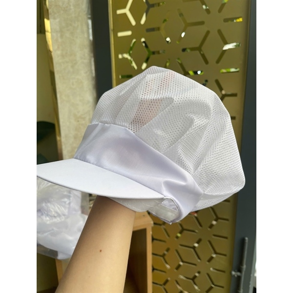 Nón vải lưới trùm tóc công nhân sản xuất - Mũ công nghiệp thực phẩm màu trắng vành ngắn