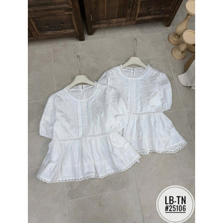 Áo sơ mi thô thêu hoa cộc tay dáng babydoll gấu ren #25106