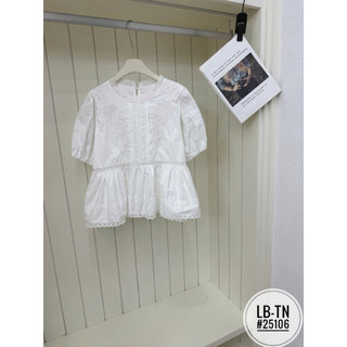 Áo sơ mi thô thêu hoa cộc tay dáng babydoll gấu ren #25106