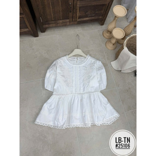 Áo sơ mi thô thêu hoa cộc tay dáng babydoll gấu ren #25106