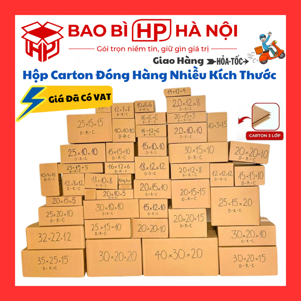 [COMBO] 100 Hộp Carton Full Size - Hộp Giấy Đóng Hàng (BAO BÌ HP HÀ NỘI)
