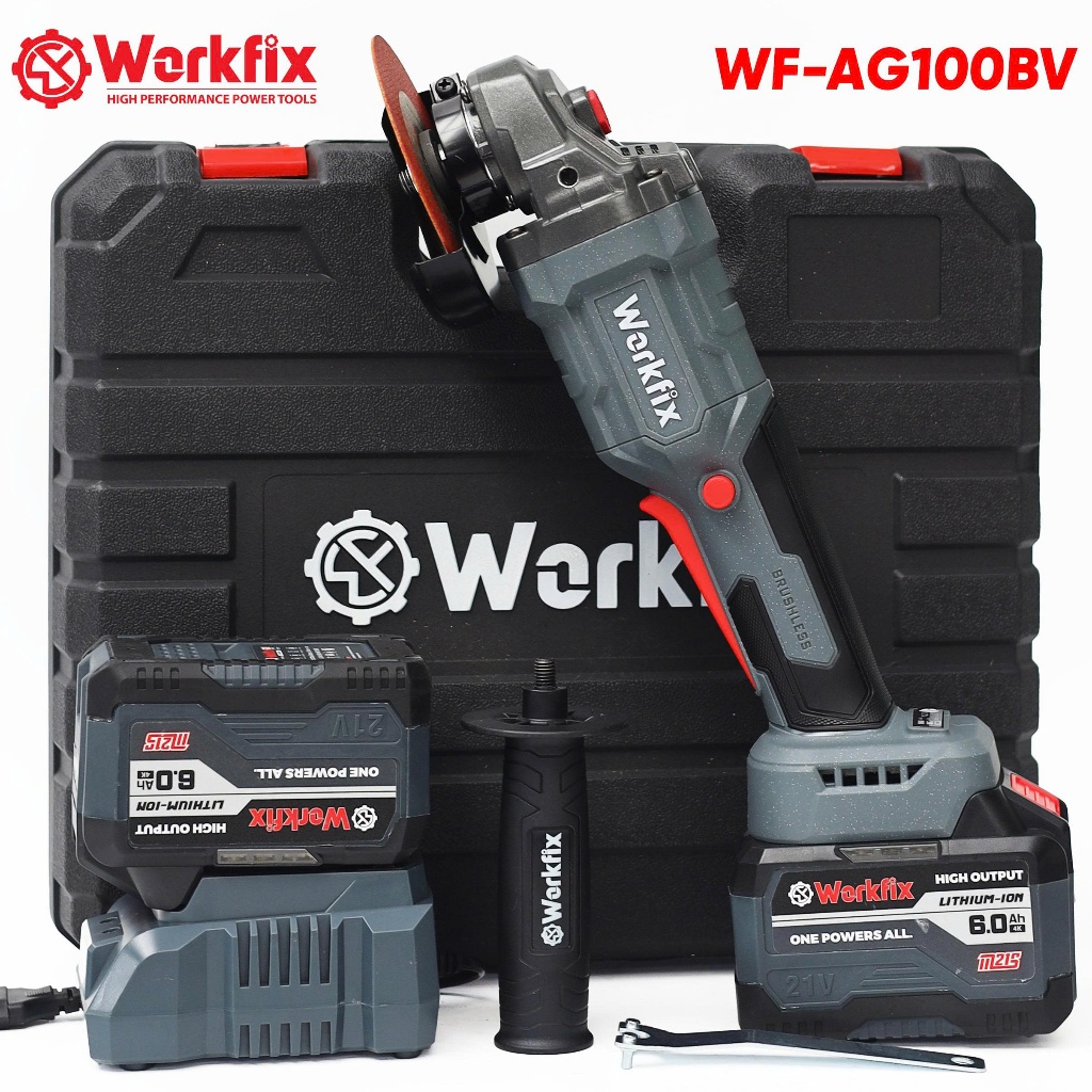 Máy Mài Góc, Máy Cắt  Workfix WF-AG100BV - Cắt Sắt, Mài Kim Loại, Lõi Đồng, Không Chổi Than