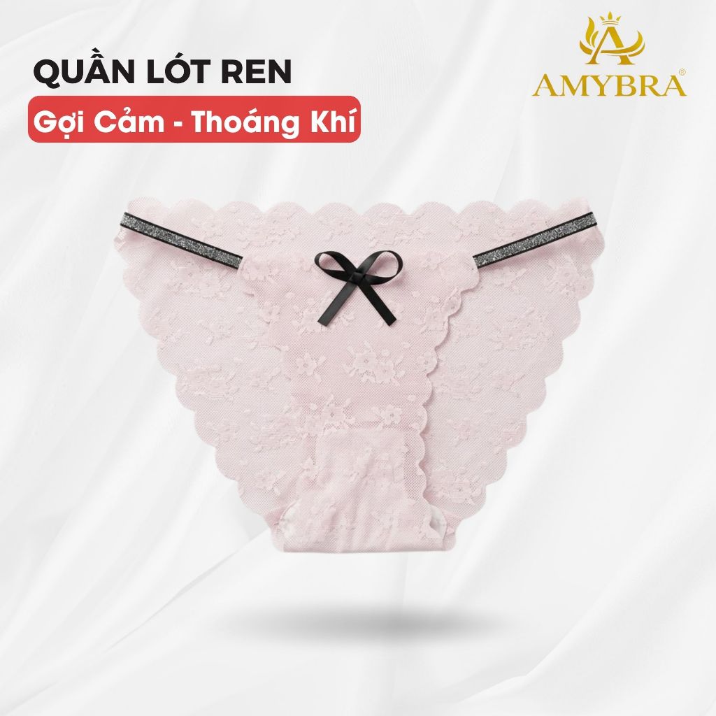 [ MẪU MỚI 2026 ] Quần Lót Ren Xuyên Thấu Quyến Rũ, Quần Chip Ren Nữ Đính Nơ Mềm Mại AMYBRA L1006