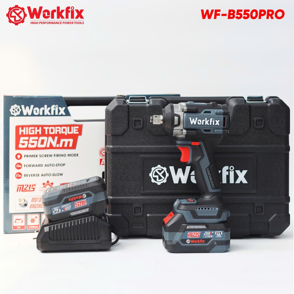 [Đầu 2IN1] Máy Siết Bulong Workfix WF-B550PRO Lực siết 550Nm 4 tính năng 4 tốc độ Không chổi than - Máy vặn ốc Workfix