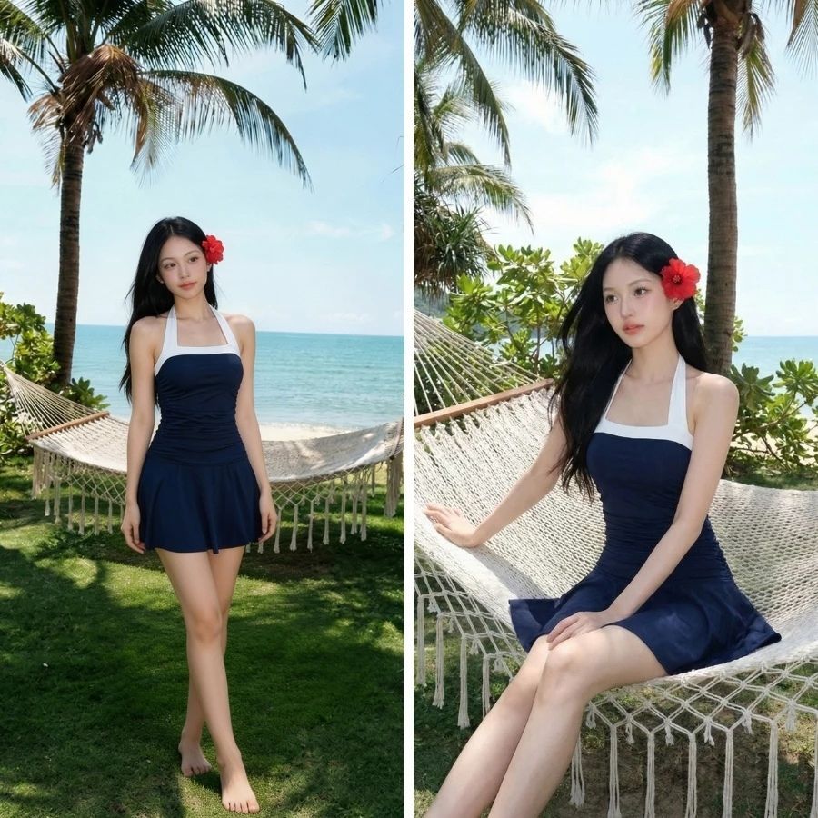 Đồ bơi nữ kín đáo XinhXinh - Áo tắm nữ khóa kéo họa tiết năng động (Có sẵn mút ngực & Quần trong)