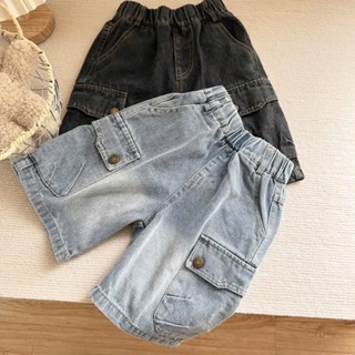 Quần Ngố Jean Bé Trai Túi Hộp Lưng Chun Phong Cách Năng Động Size 18-45Kg