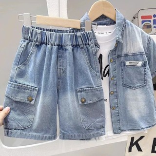 Quần Ngố Jean Bé Trai Túi Hộp Lưng Chun Phong Cách Năng Động Size 18-45Kg