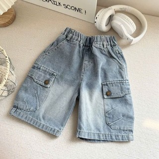 Quần Ngố Jean Bé Trai Túi Hộp Lưng Chun Phong Cách Năng Động Size 18-45Kg