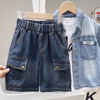 Quần Ngố Jean Bé Trai Túi Hộp Lưng Chun Phong Cách Năng Động Size 18-45Kg
