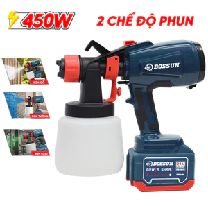 Máy Phun Sơn Pin BOSSUN BS-SP1000X 21V 450W Bình 1000ML Phun Sơn Tường Gỗ Kim Loại