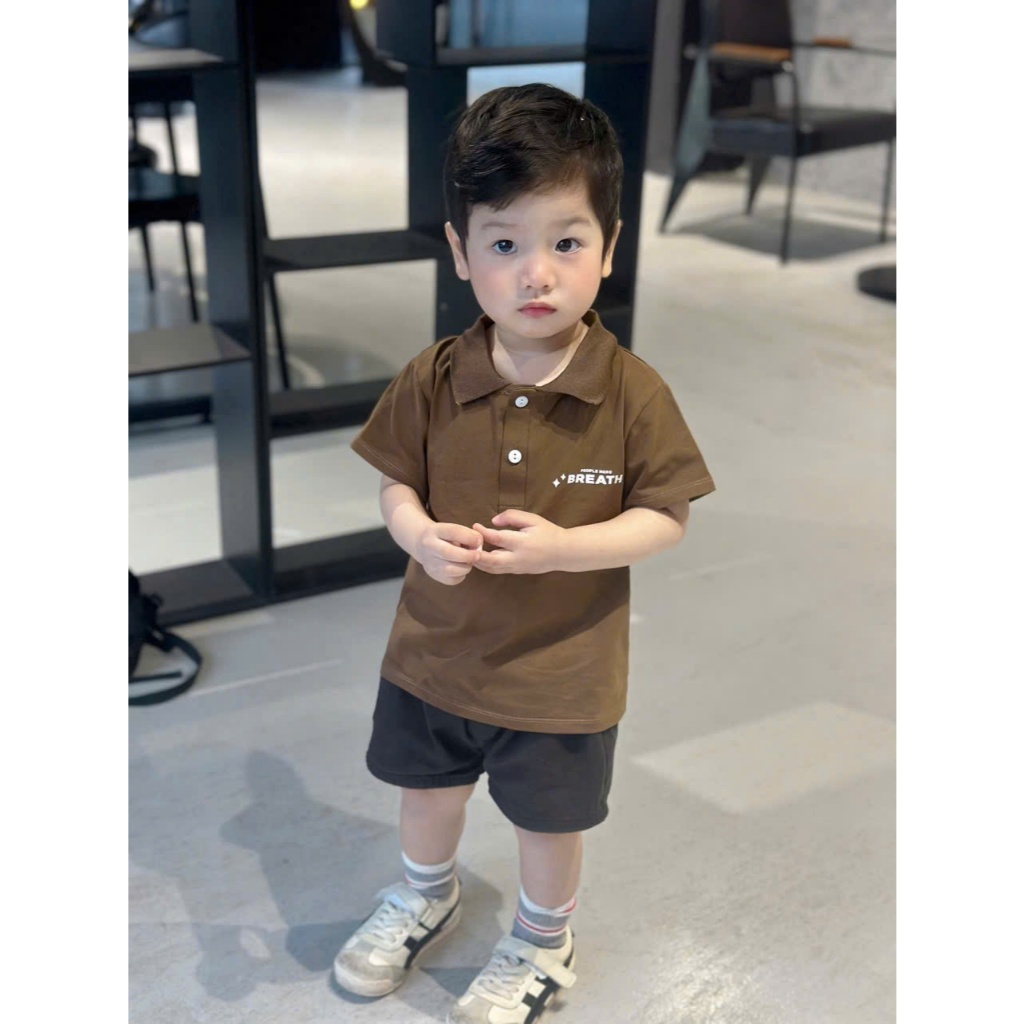 (VNTK)Áo Polo cộc tay KIDS in 2 mặt đáng yêu chất cotton mềm mịn,thoáng mát cho bé mặc nhà, đi học đi chơi size 9-24kg