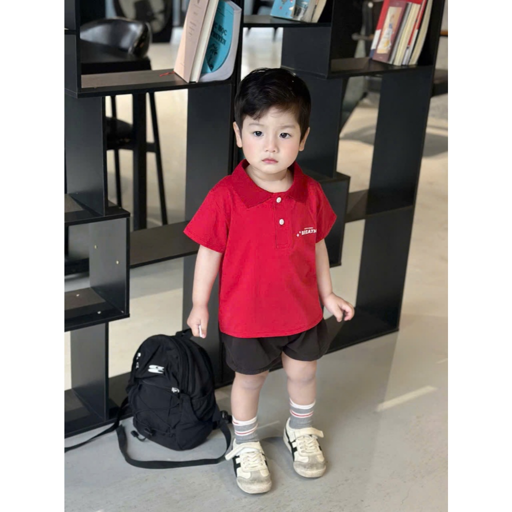 (VNTK)Áo Polo cộc tay KIDS in 2 mặt đáng yêu chất cotton mềm mịn,thoáng mát cho bé mặc nhà, đi học đi chơi size 9-24kg