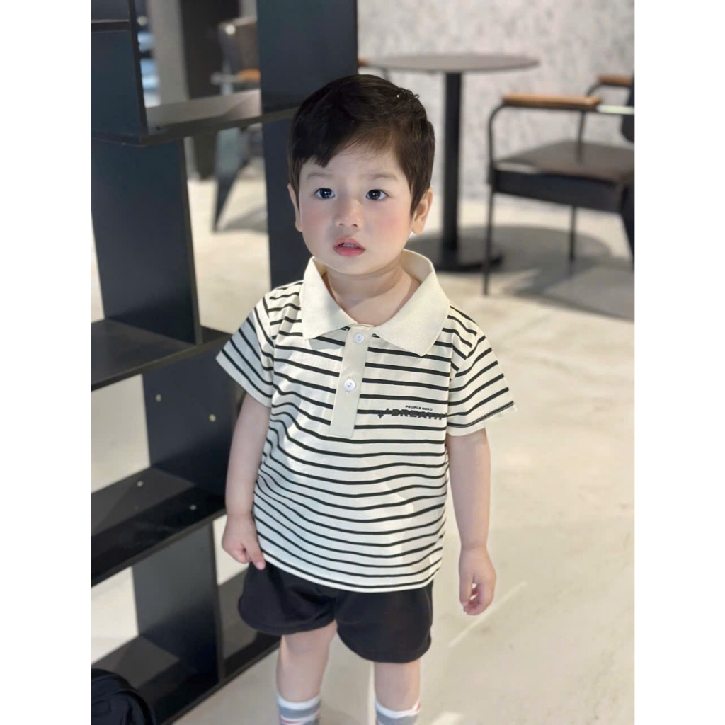 (VNTK)Áo Polo cộc tay KIDS in 2 mặt đáng yêu chất cotton mềm mịn,thoáng mát cho bé mặc nhà, đi học đi chơi size 9-24kg